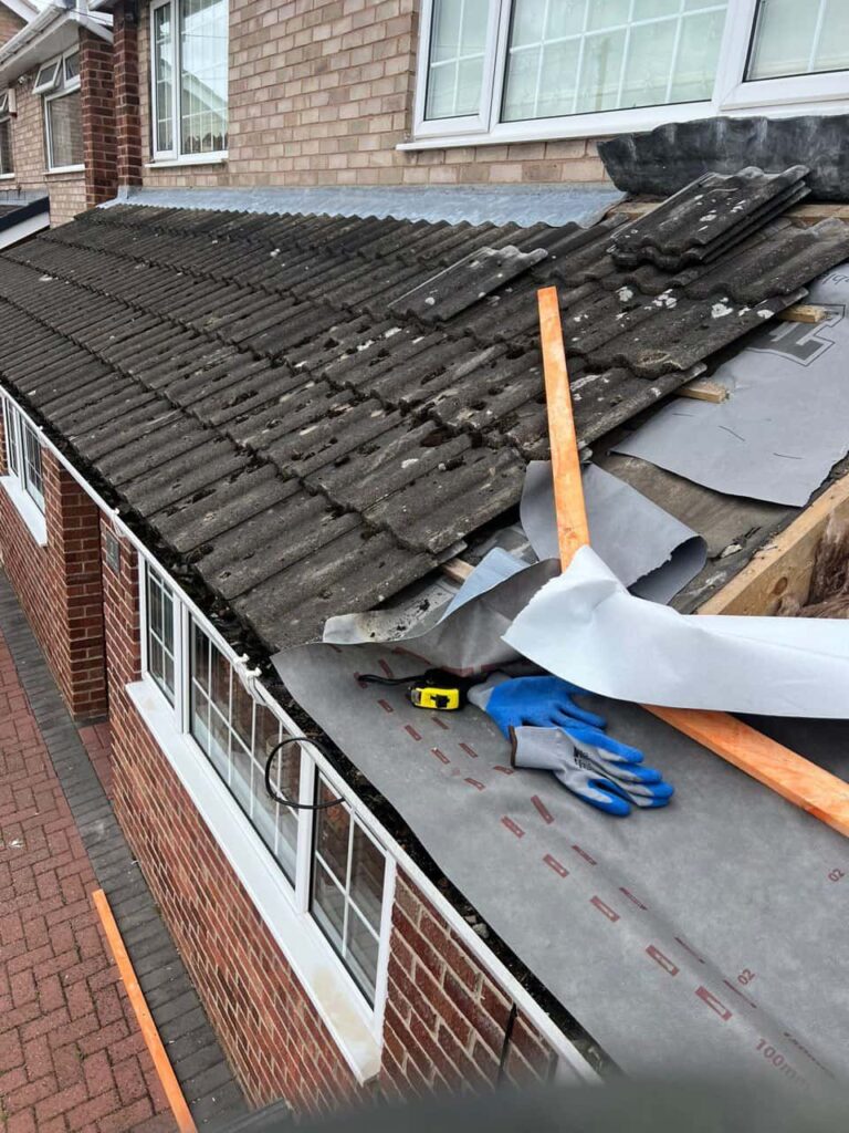 This is a photo of a pitched roof which is being repaired. The existing roof was leaking badly. Works carried out by Liphook Roofing Repairs
